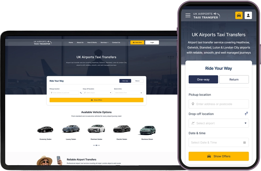 UK Airports Taxi Transfer website preview